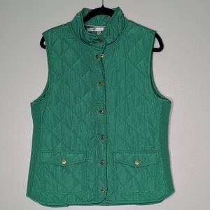 Max Studio Kelly Green Puff Quilted Vest Gold Buttons Zip XL Outerwear